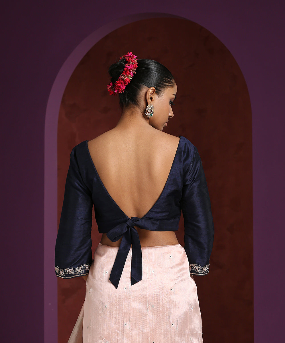 Zardozi_Hand_Embroidered_Blue_Blouse_With_Frenchknot_WeaverStory_03