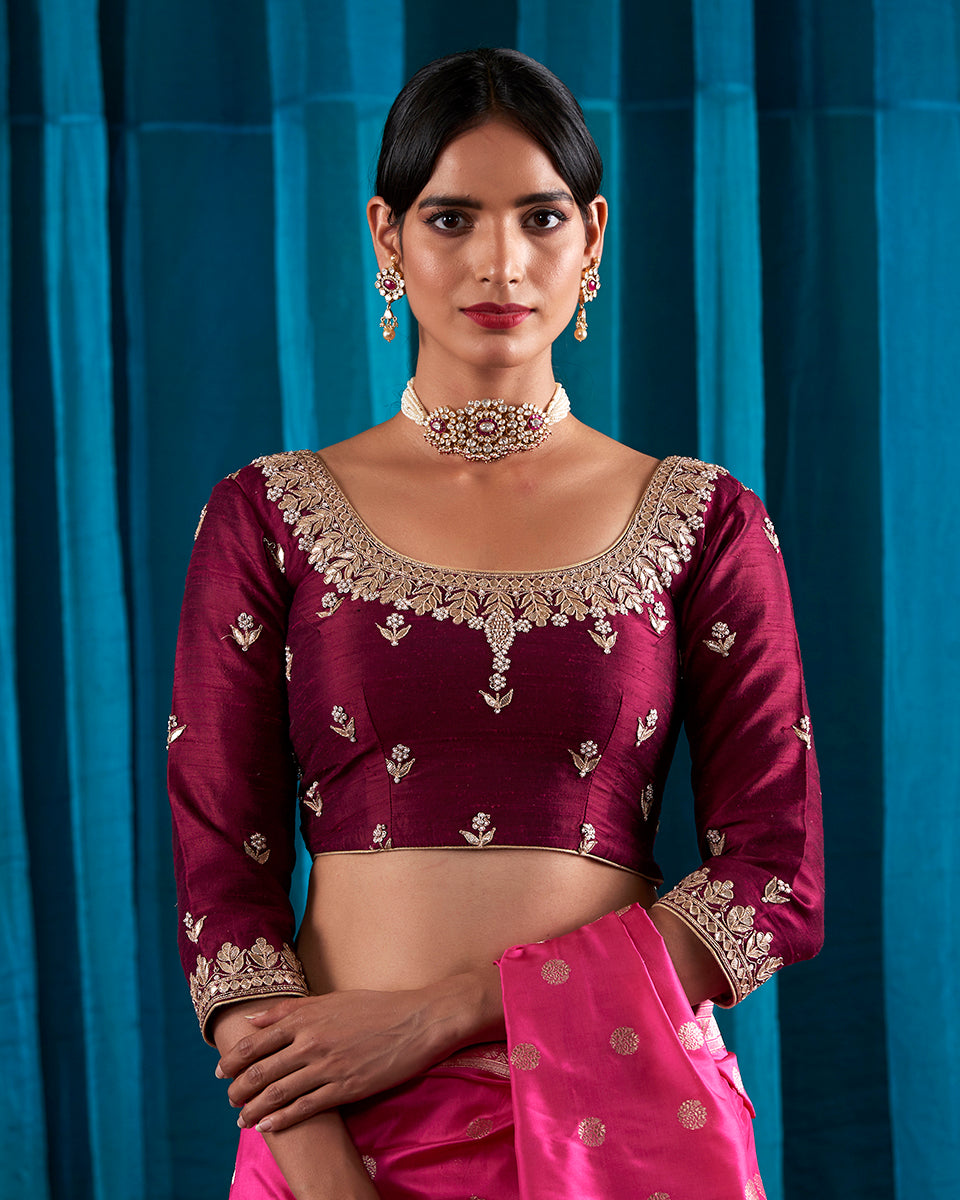 Wine_Zardozi_Blouse_with_Gotta_Patti_and_Dori_Embroidery_WeaverStory_01