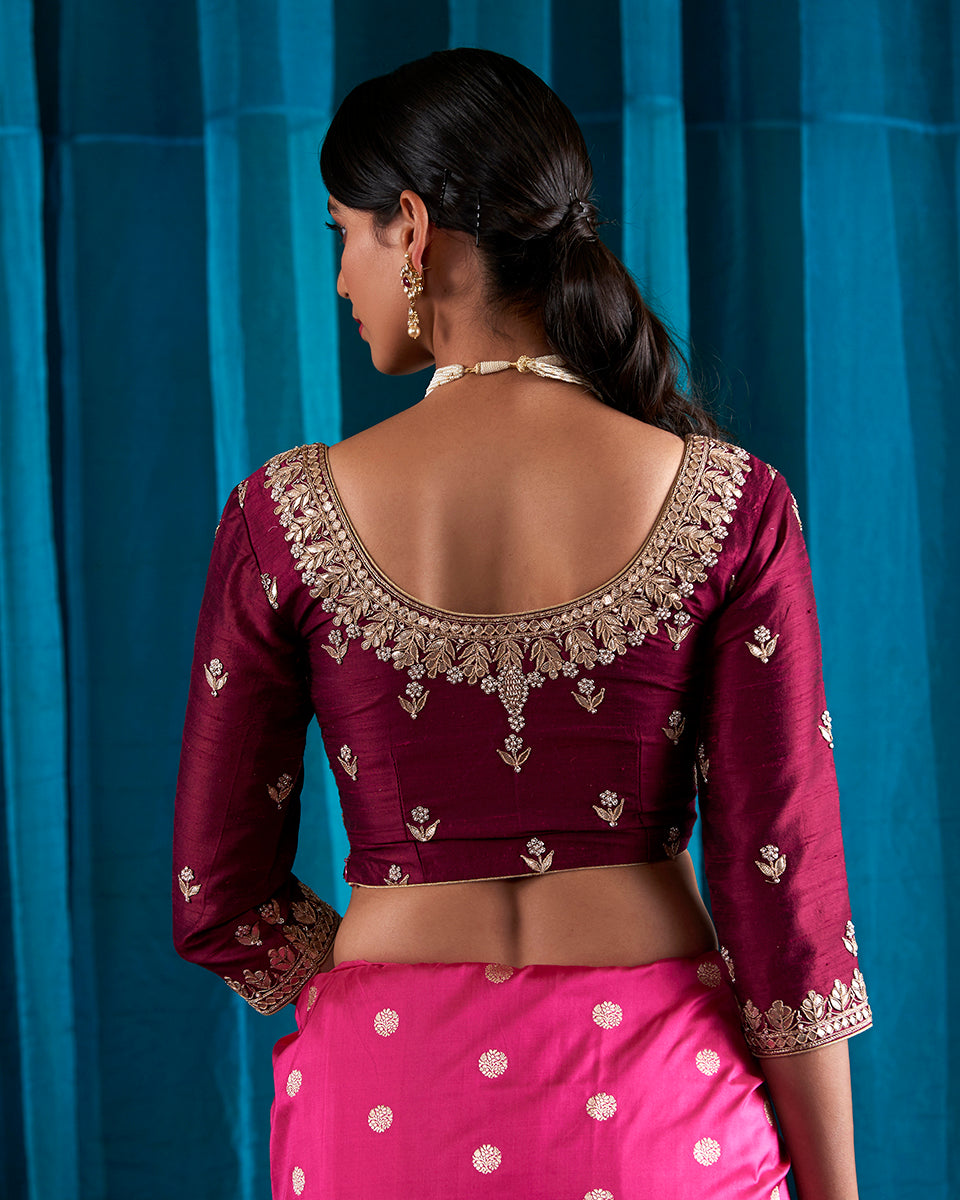 Wine_Zardozi_Blouse_with_Gotta_Patti_and_Dori_Embroidery_WeaverStory_04