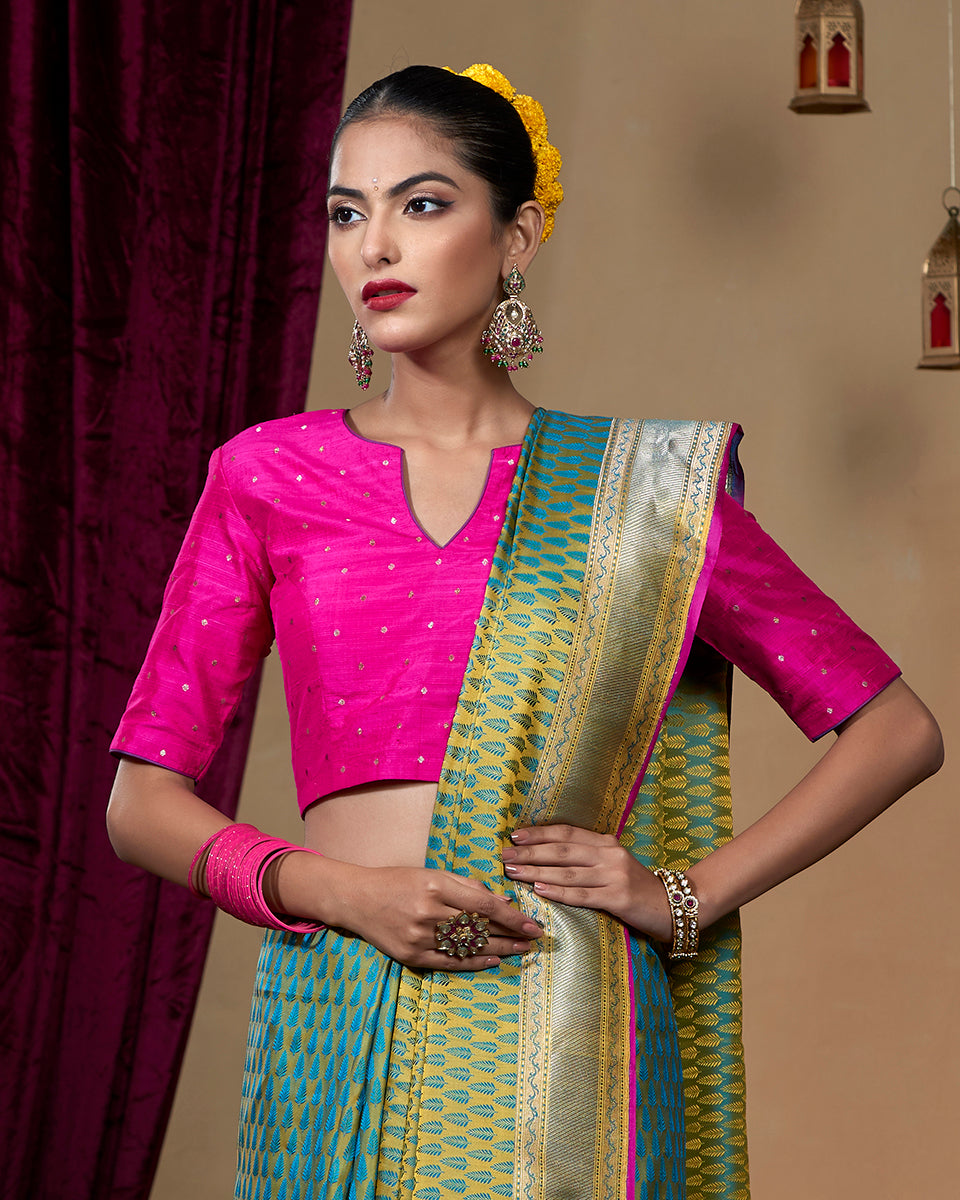 Pink_Banarasi_Tusser_Silk_Blouse_with_Zari_Booti_WeaverStory_02