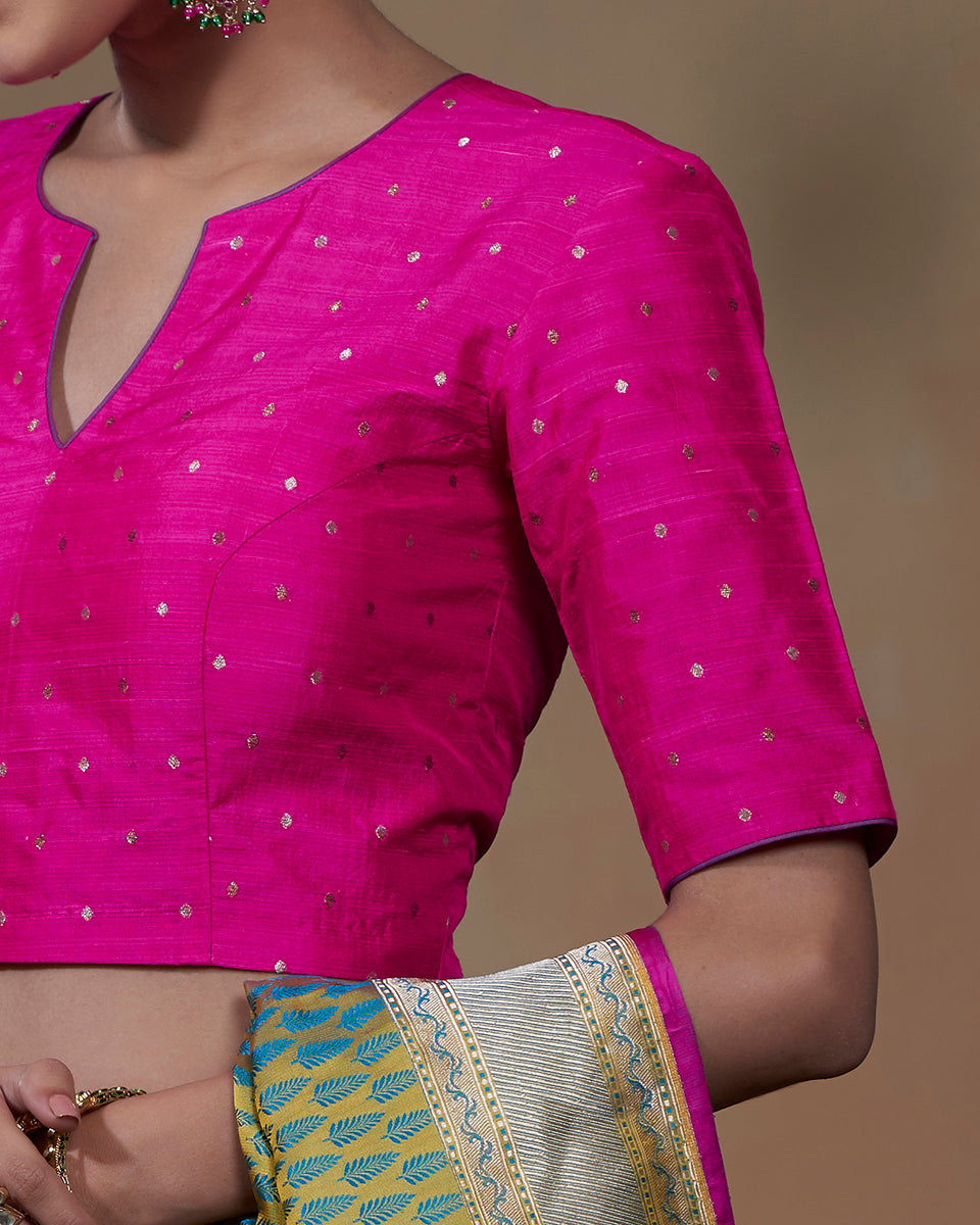 Pink_Banarasi_Tusser_Silk_Blouse_with_Zari_Booti_WeaverStory_03