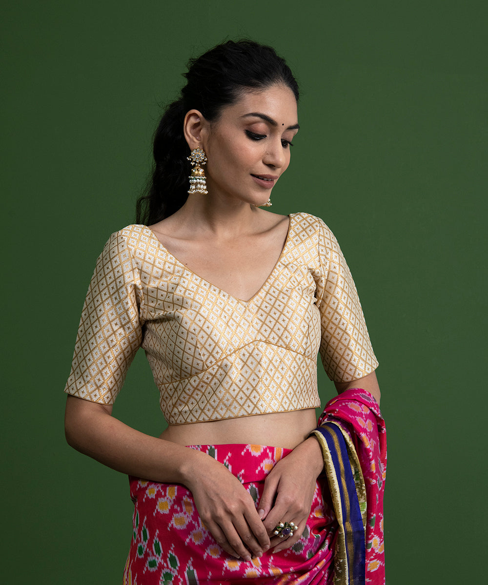 White_Brocade_Blouse_with_V-Neckline_WeaverStory_03