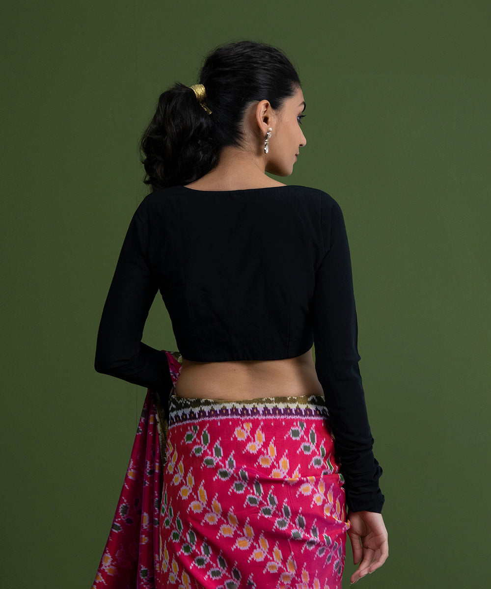 Handloom_Deep_Black_Georgette_Lycra_Blouse_with_Full_Sleeves_WeaverStory_04