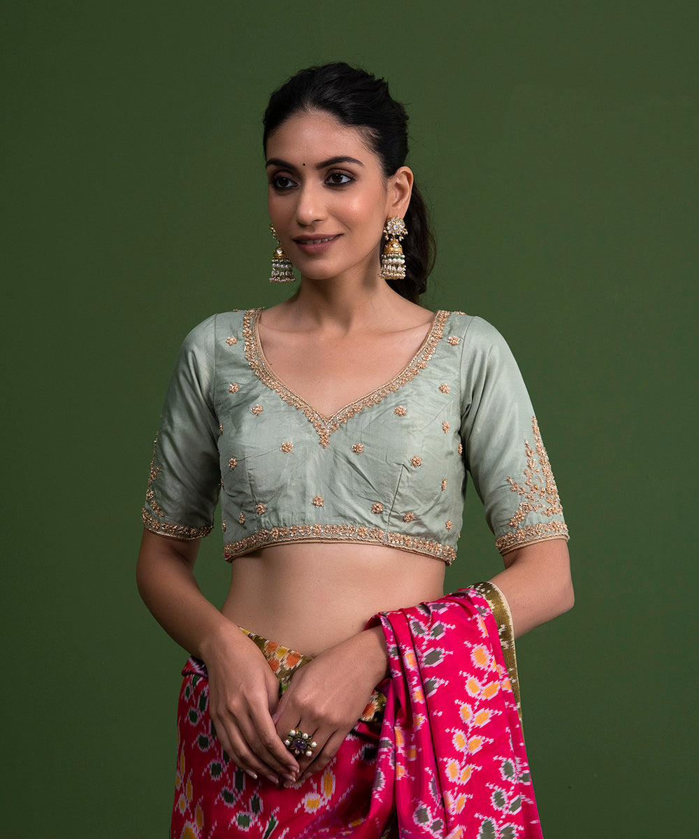 Pista_Green_Pure_Silk_Hand_Embroidery_Zardozi_Blouse_WeaverStory_03