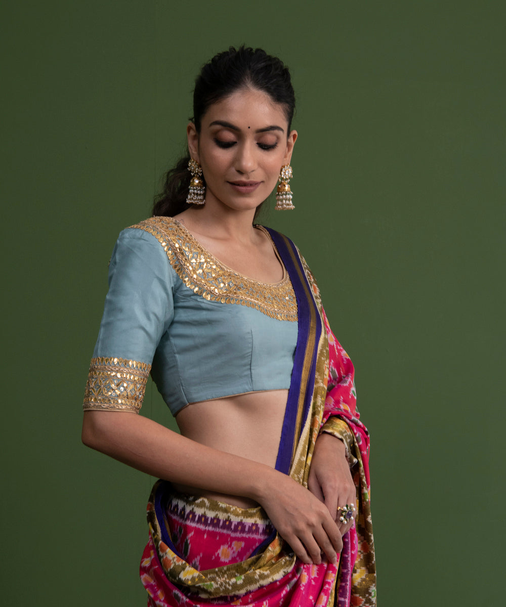 Handloom_Sea_Pure_Silk_Blue_Gota_Patti_Blouse_WeaverStory_02