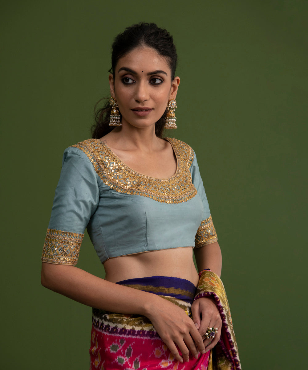 Handloom_Sea_Pure_Silk_Blue_Gota_Patti_Blouse_WeaverStory_03