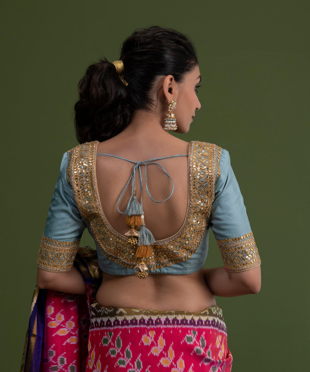 Handloom_Sea_Pure_Silk_Blue_Gota_Patti_Blouse_WeaverStory_04