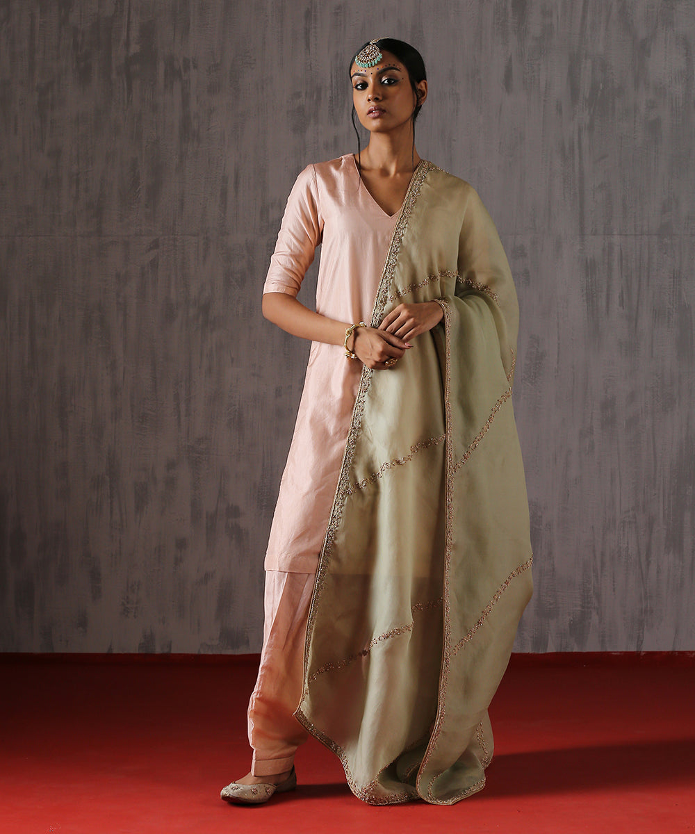 Pista_Green_Handloom_Organza_Dupatta_with_Hand_embroidery_Zardozi_Aadi_Line_WeaverStory_01