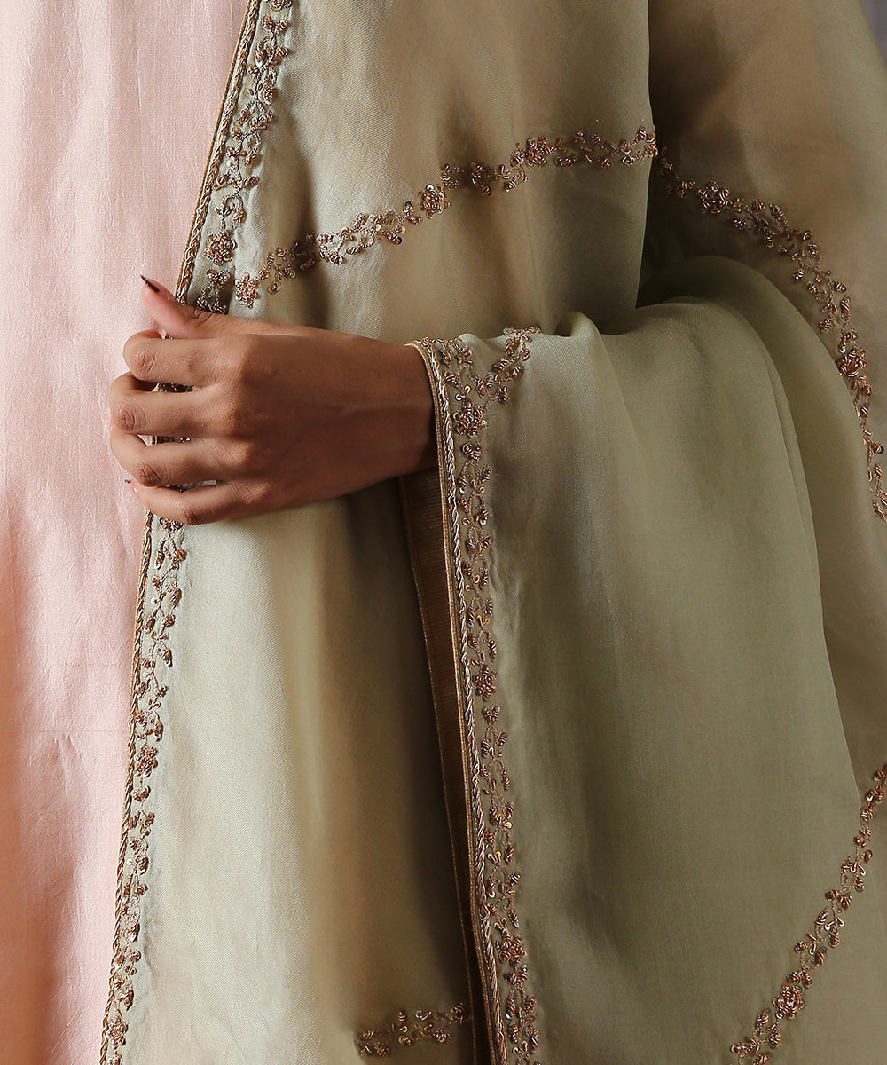 Pista_Green_Handloom_Organza_Dupatta_with_Hand_embroidery_Zardozi_Aadi_Line_WeaverStory_03