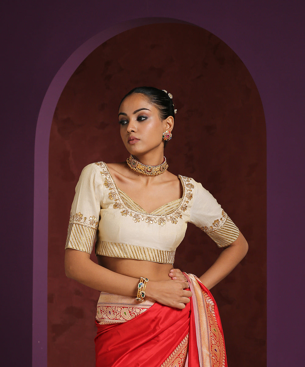 Handcrafted_Cream_Chanderi_Tissue_Blouse_With_Gota_Patti_And_Zardozi_Work_WeaverStory_01