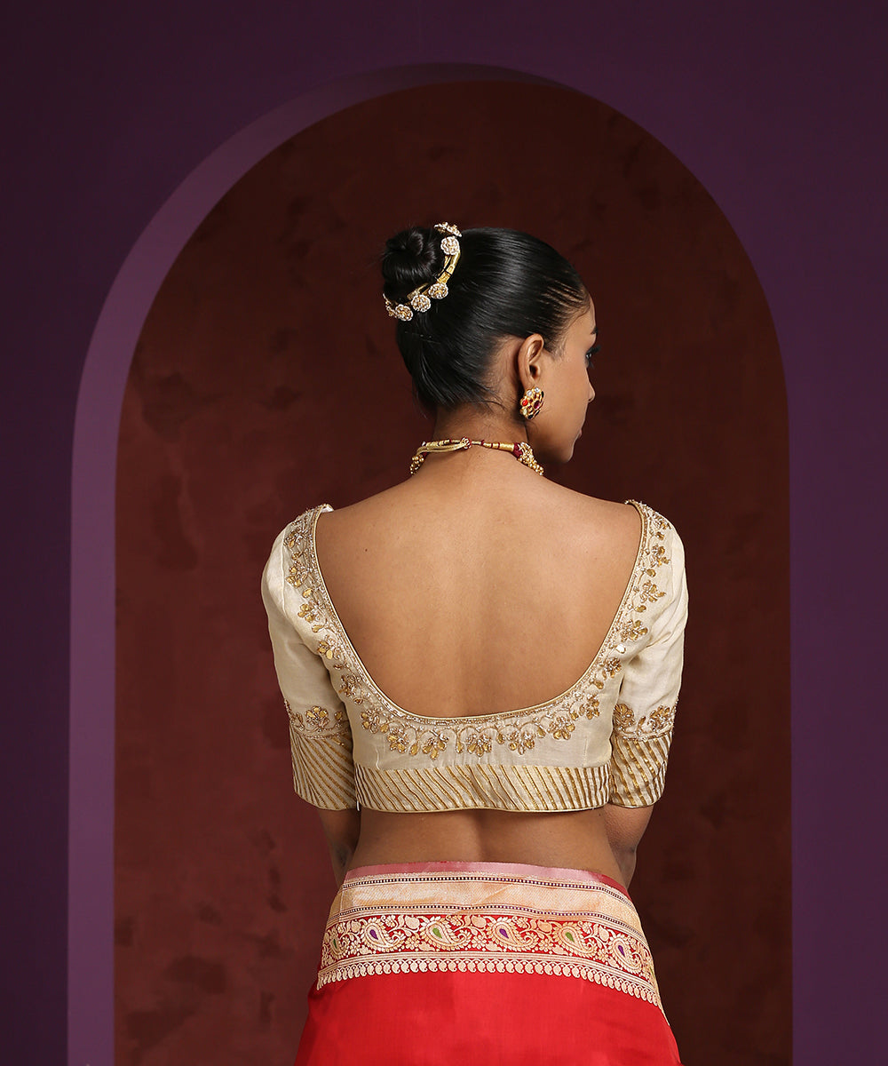 Handcrafted_Cream_Chanderi_Tissue_Blouse_With_Gota_Patti_And_Zardozi_Work_WeaverStory_03