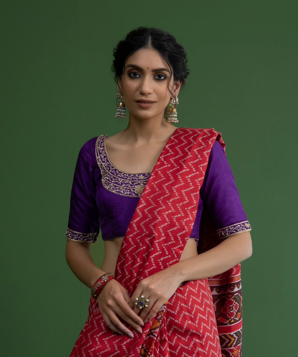 Handloom_Purple_Raw_Silk_Blouse_with_Chaand_Design_on_Neckline_WeaverStory_02