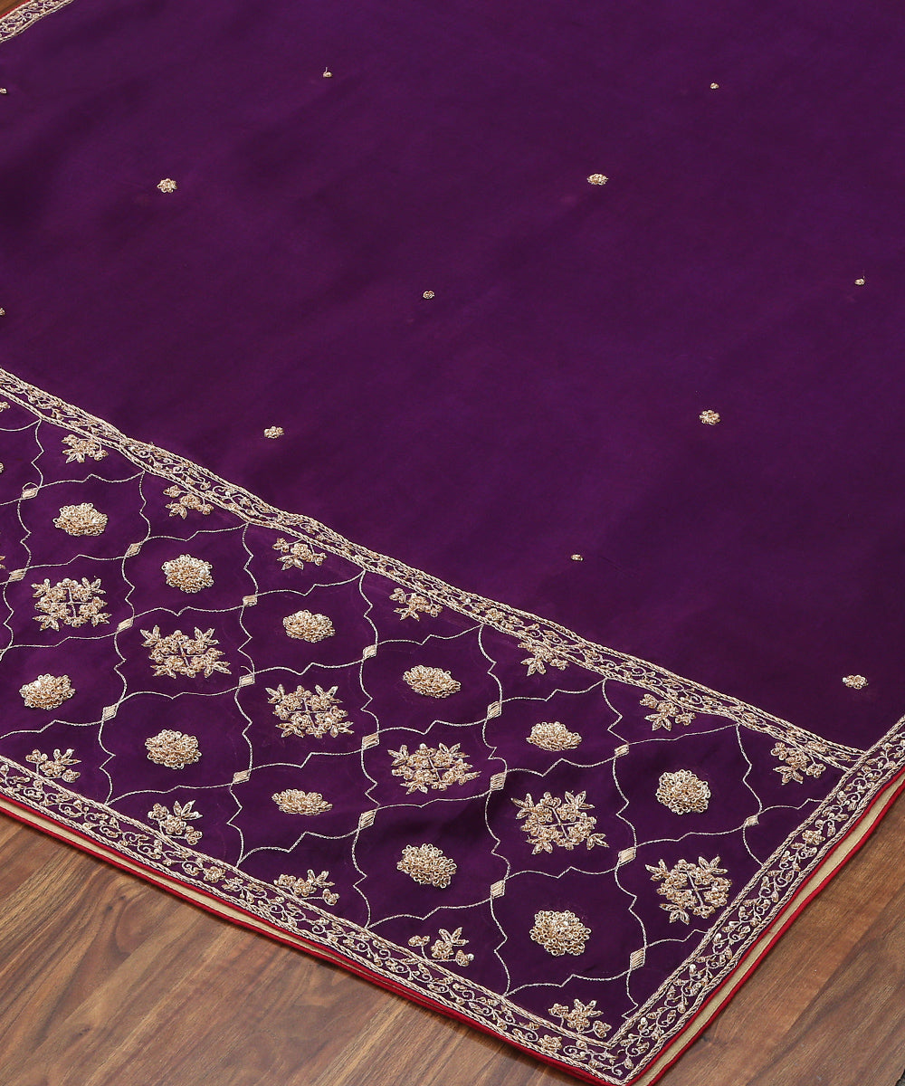 Purple_Handloom_Organza_Dupatta_with_Hand_Embroidery_zardozi_WeaverStory_03