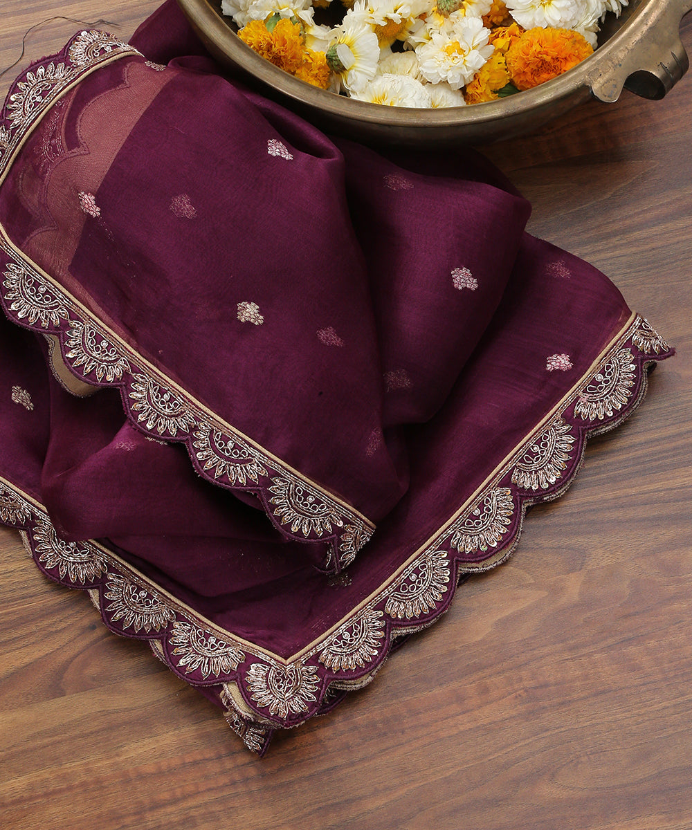 Purple_Handwoven_Organza_Booti_Zardozi_Dupatta_with_Scallop_Embroidery_WeaverStory_01
