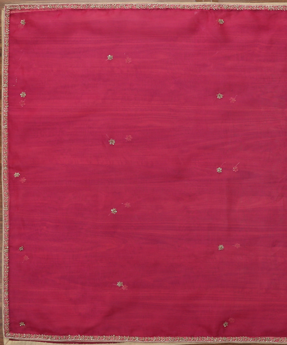 Hot_Pink_Hand_Embroidered_Zardozi_Organza_Dupatta_with_Thin_Border_WeaverStory_02