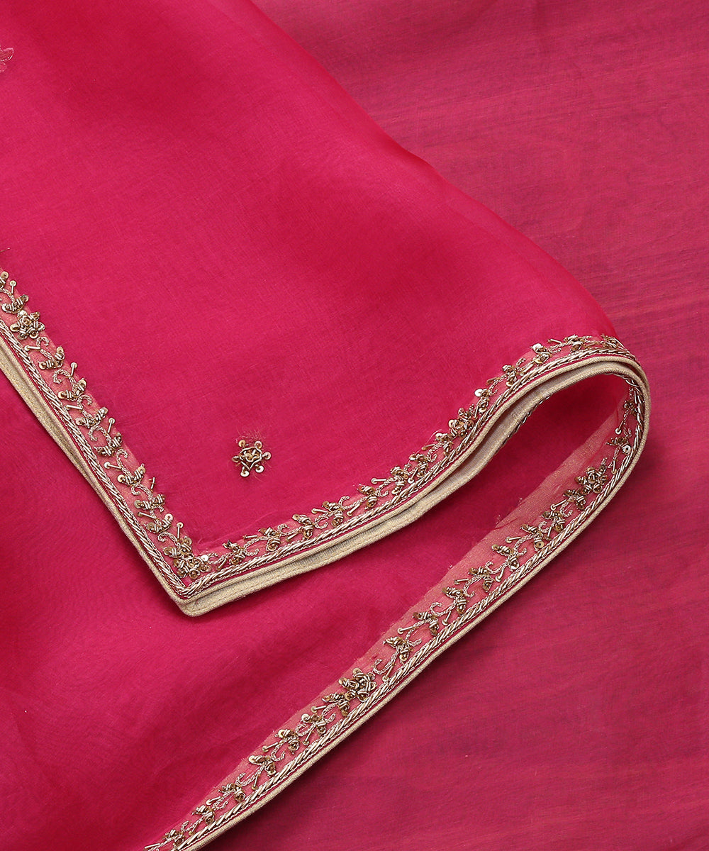 Hot_Pink_Hand_Embroidered_Zardozi_Organza_Dupatta_with_Thin_Border_WeaverStory_04