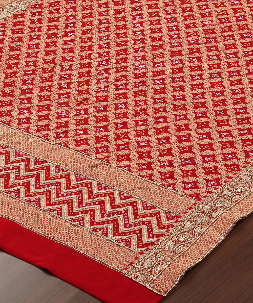 Handloom_Red_Georgette_Banarasi_Bandhej_Dupatta_With_Highlighting_Of_Zardozi_Work_WeaverStory_03