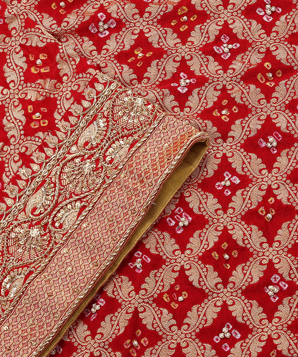 Handloom_Red_Georgette_Banarasi_Bandhej_Dupatta_With_Highlighting_Of_Zardozi_Work_WeaverStory_04