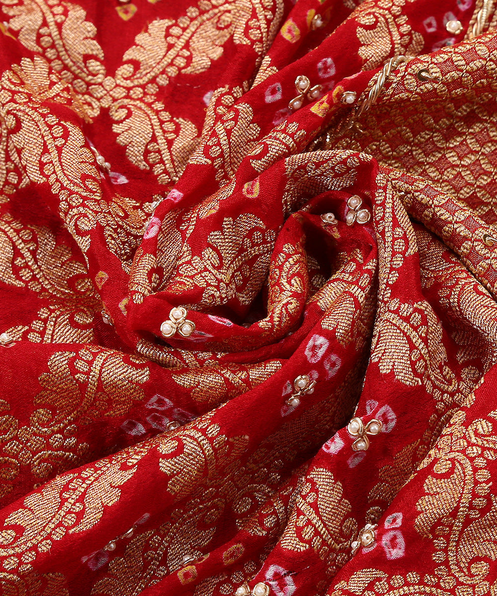 Handloom_Red_Georgette_Banarasi_Bandhej_Dupatta_With_Highlighting_Of_Zardozi_Work_WeaverStory_05