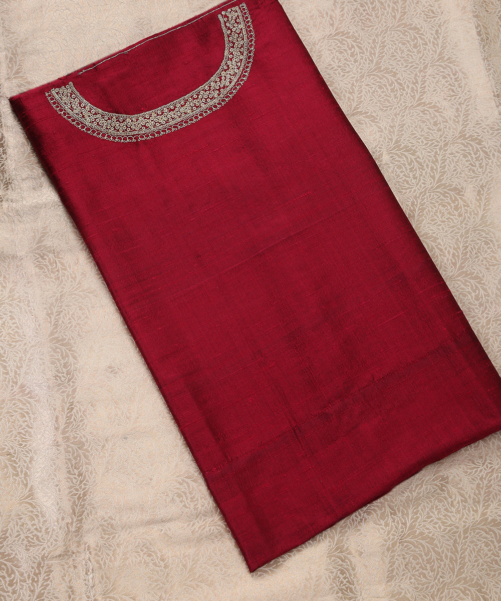 Maroon_Handloom_Raw_Silk_Banarasi_Blouse_Fabric_with_Tilla_Work_WeaverStory_03