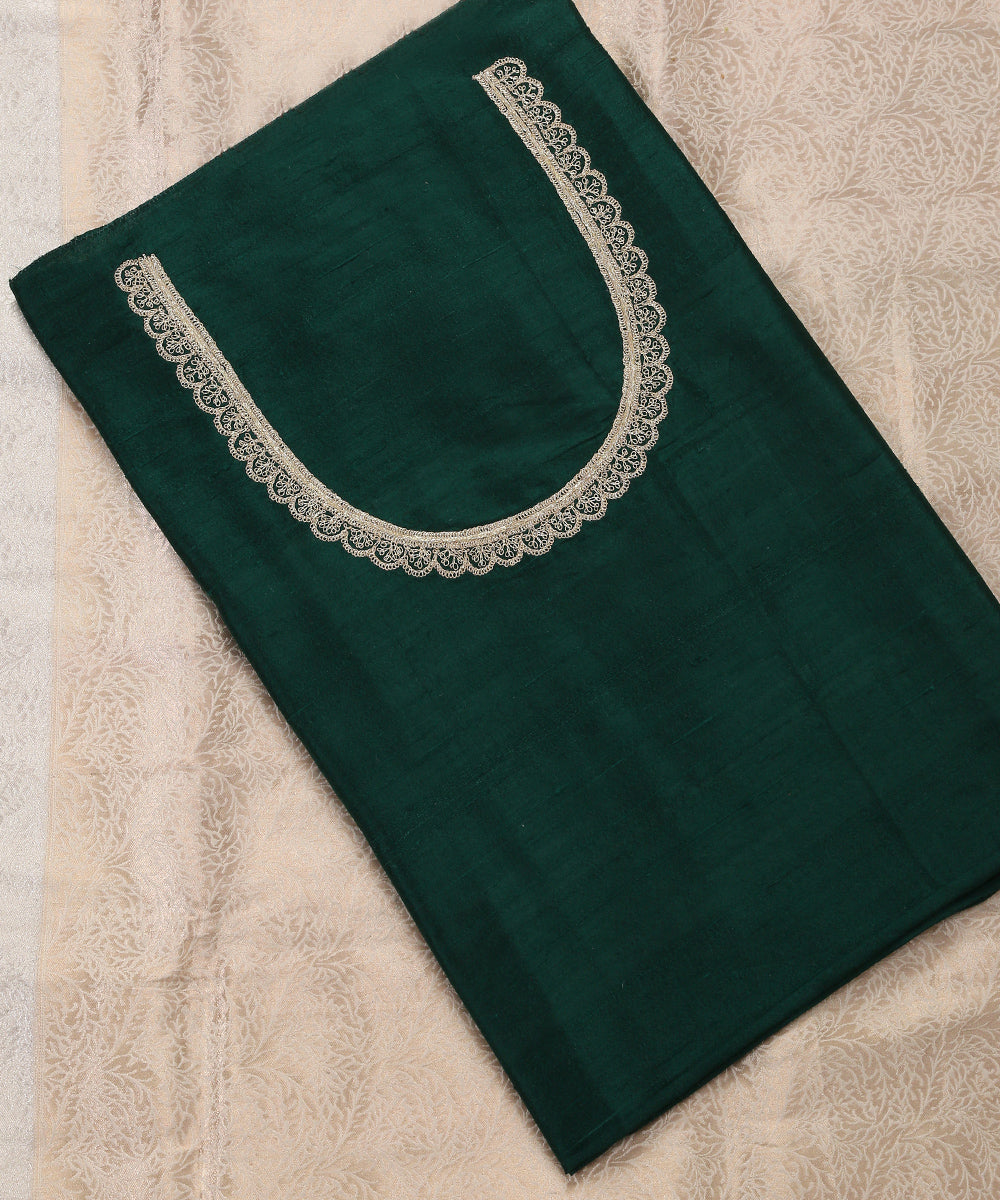 Handloom_Green_Raw_Silk_Banarasi_Blouse_Fabric_with_Tilla_Work_WeaverStory_02