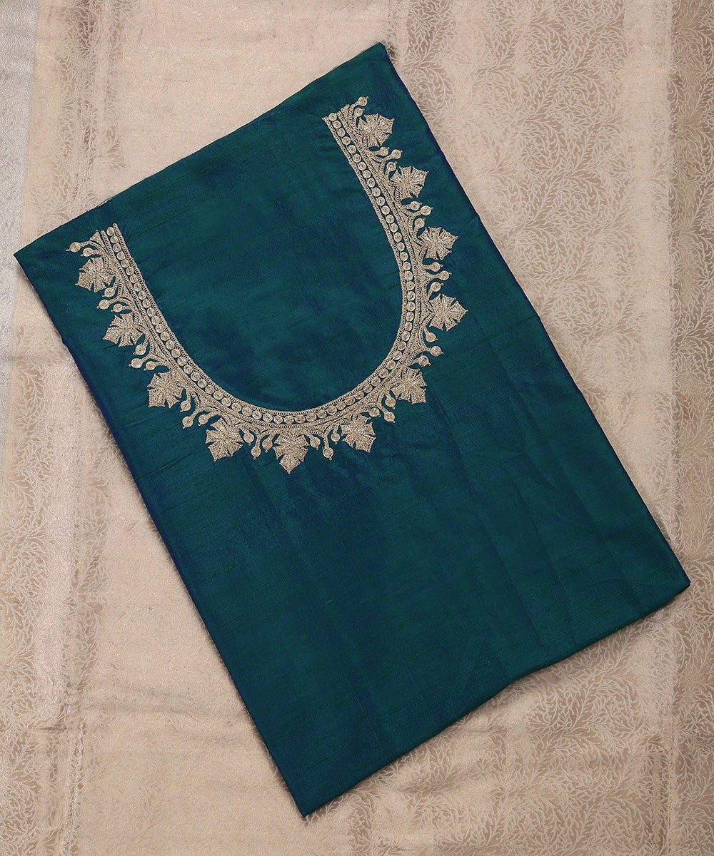Handloom_Teal_Raw_Silk_Banarasi_Blouse_Fabric_with_Tilla_Work_WeaverStory_02
