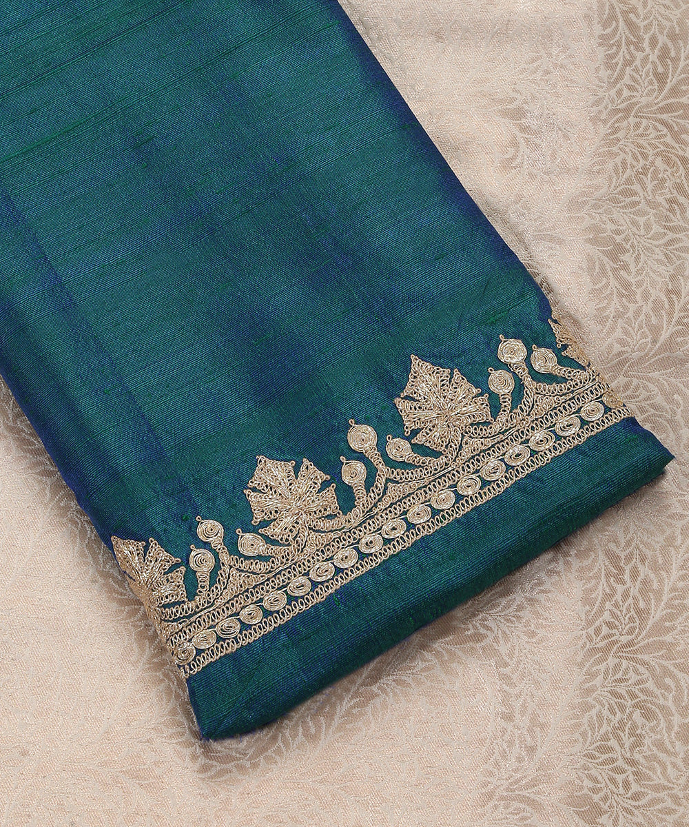Handloom_Teal_Raw_Silk_Banarasi_Blouse_Fabric_with_Tilla_Work_WeaverStory_03