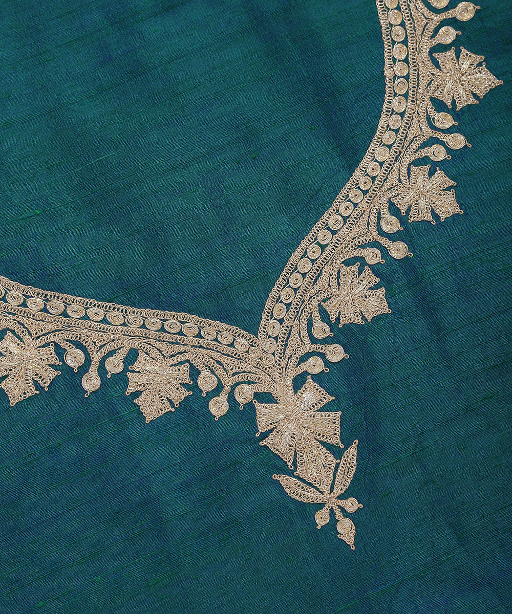Handloom_Teal_Raw_Silk_Banarasi_Blouse_Fabric_with_Tilla_Work_WeaverStory_04