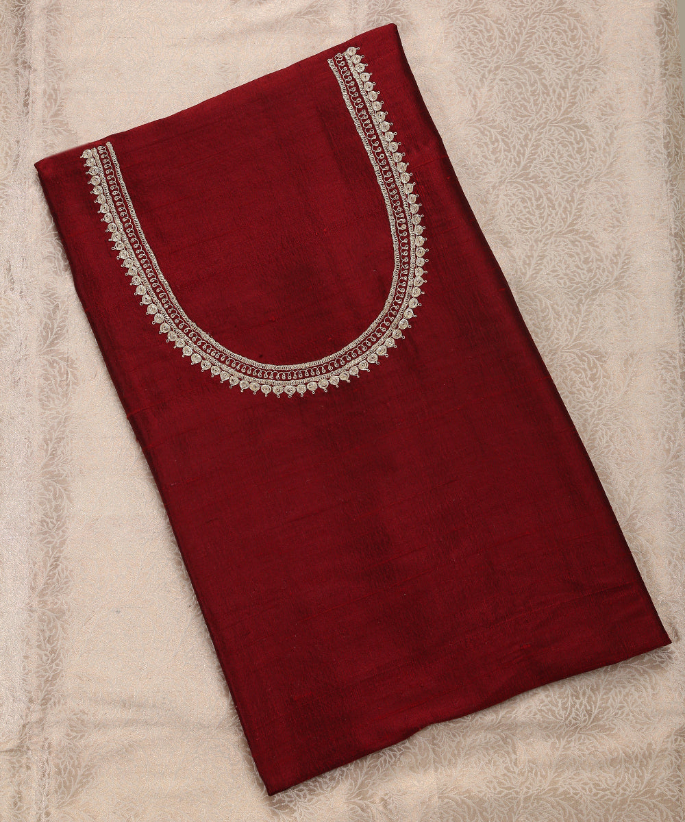 Handloom_Maroon_Raw_Silk_Banarasi_Blouse_Fabric_with_Tilla_Work_WeaverStory_02