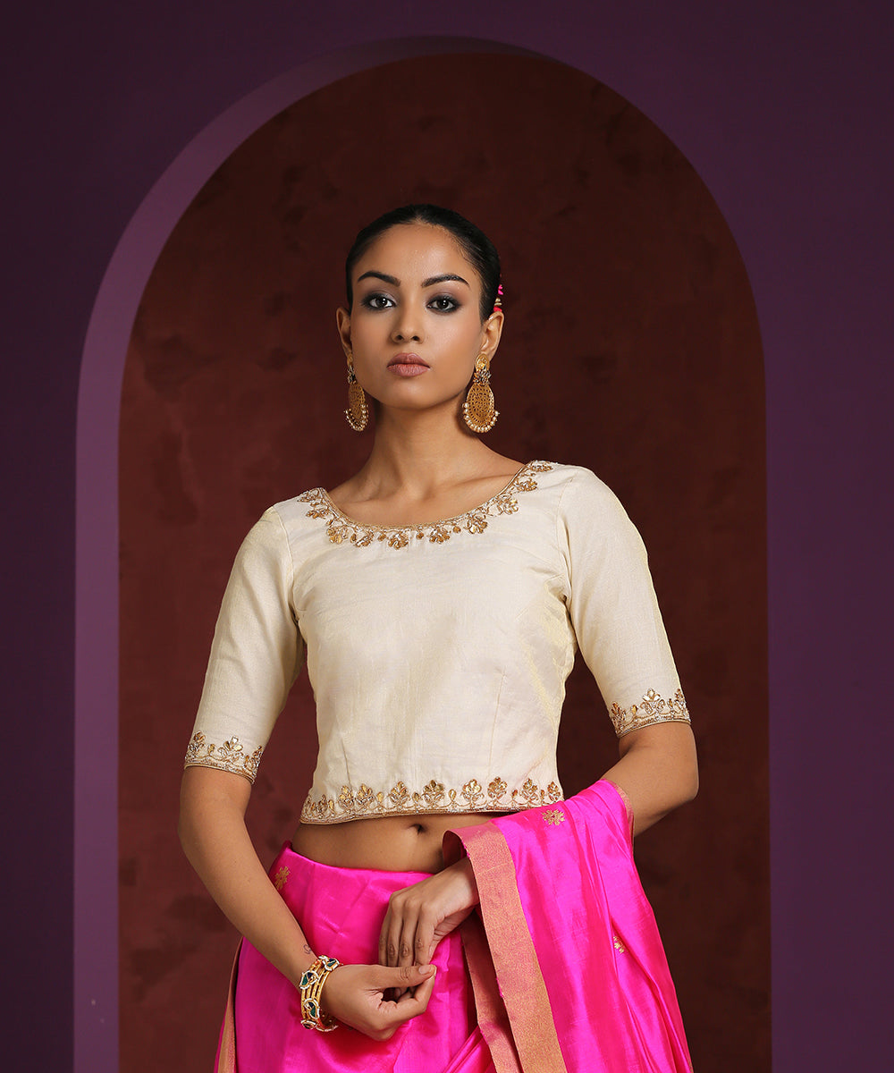 Handcrafted_White_Chanderi_Blouse_With_Gota_Patti_And_Zardozi_Work_WeaverStory_01