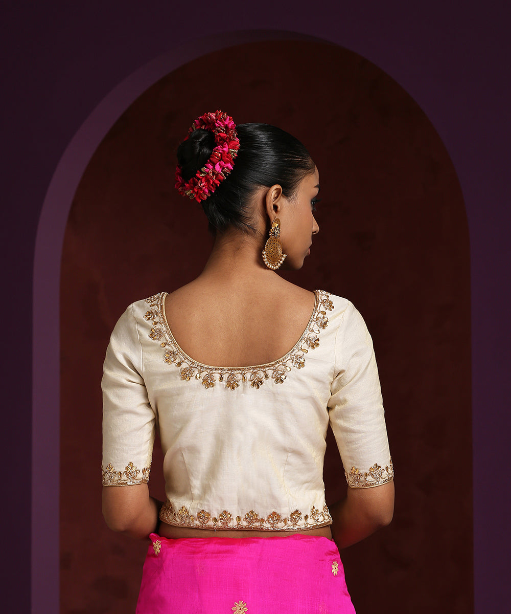 Handcrafted_White_Chanderi_Blouse_With_Gota_Patti_And_Zardozi_Work_WeaverStory_03
