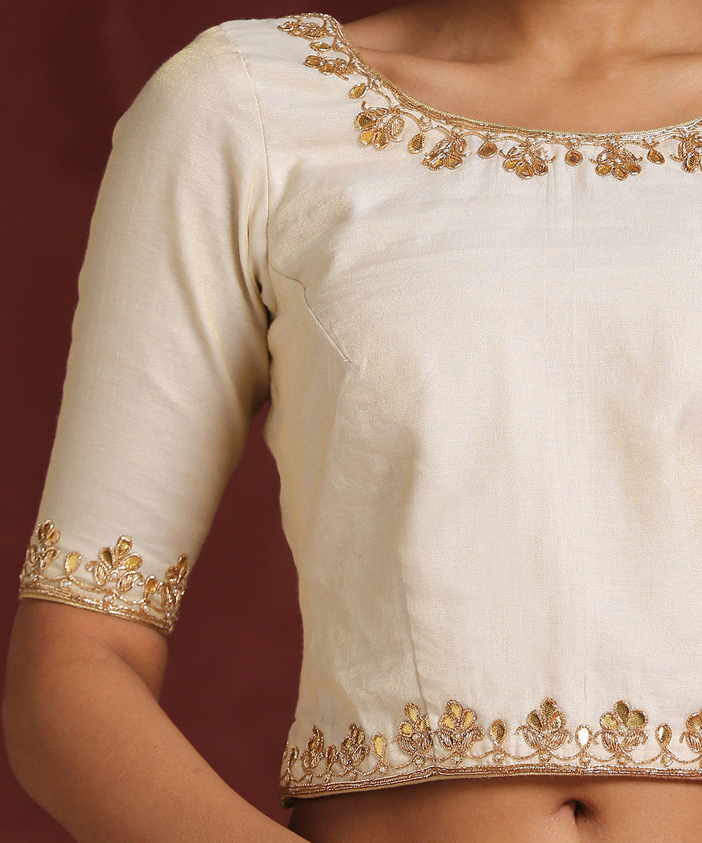 Handcrafted_White_Chanderi_Blouse_With_Gota_Patti_And_Zardozi_Work_WeaverStory_04