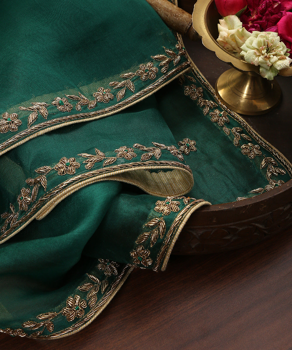 Deep_Green_Handloom_Organza_Dupatta_With_Hand_Embroidered_Zardozi_Border_WeaverStory_01