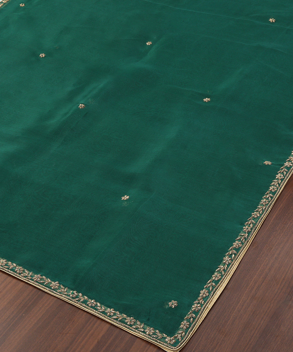 Deep_Green_Handloom_Organza_Dupatta_With_Hand_Embroidered_Zardozi_Border_WeaverStory_03