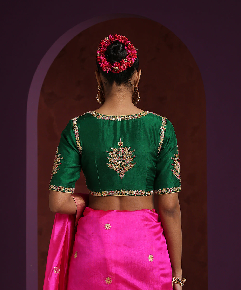 Handcrafted_Green_Pure_Silk_Blouse_With_Gota_Patti_And_Zardozi_Work_WeaverStory_03