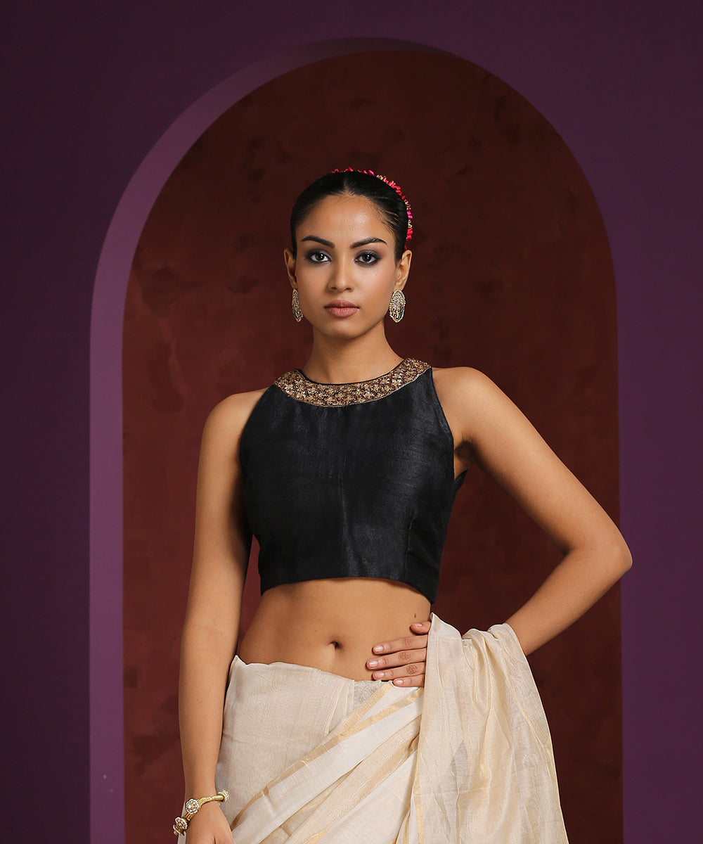 Handcrafted_Black_Raw_Silk_Zardozi_Blouse_WeaverStory_01