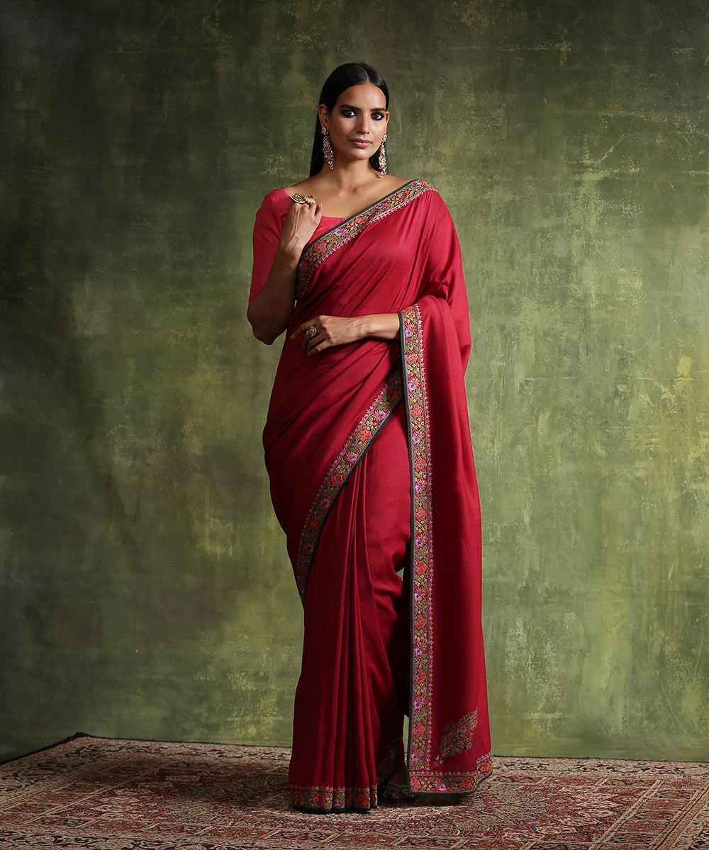 Maroon_Handloom_Moonga_Silk_Saree_With_Embroidered_Border_WeaverStory_02