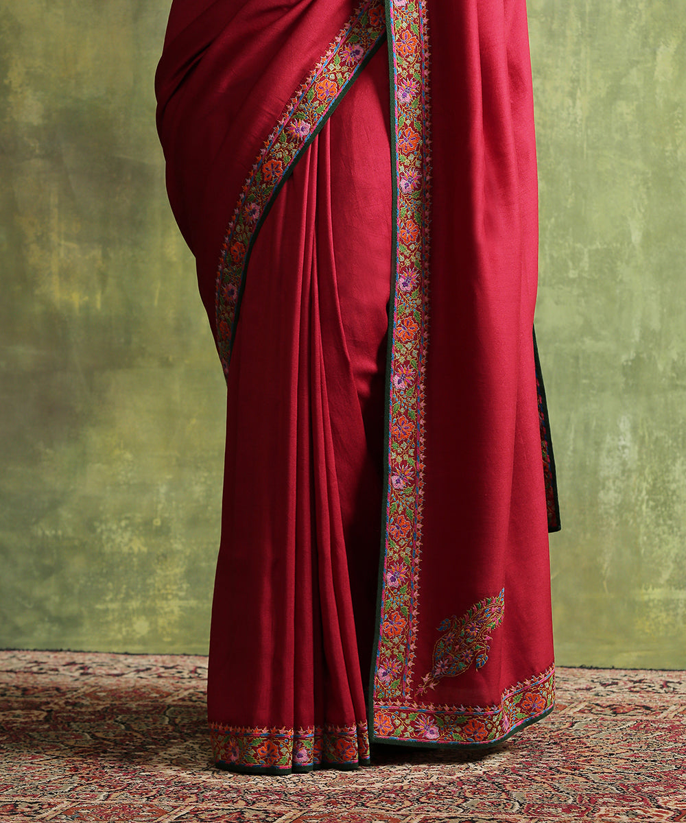 Maroon_Handloom_Moonga_Silk_Saree_With_Embroidered_Border_WeaverStory_04