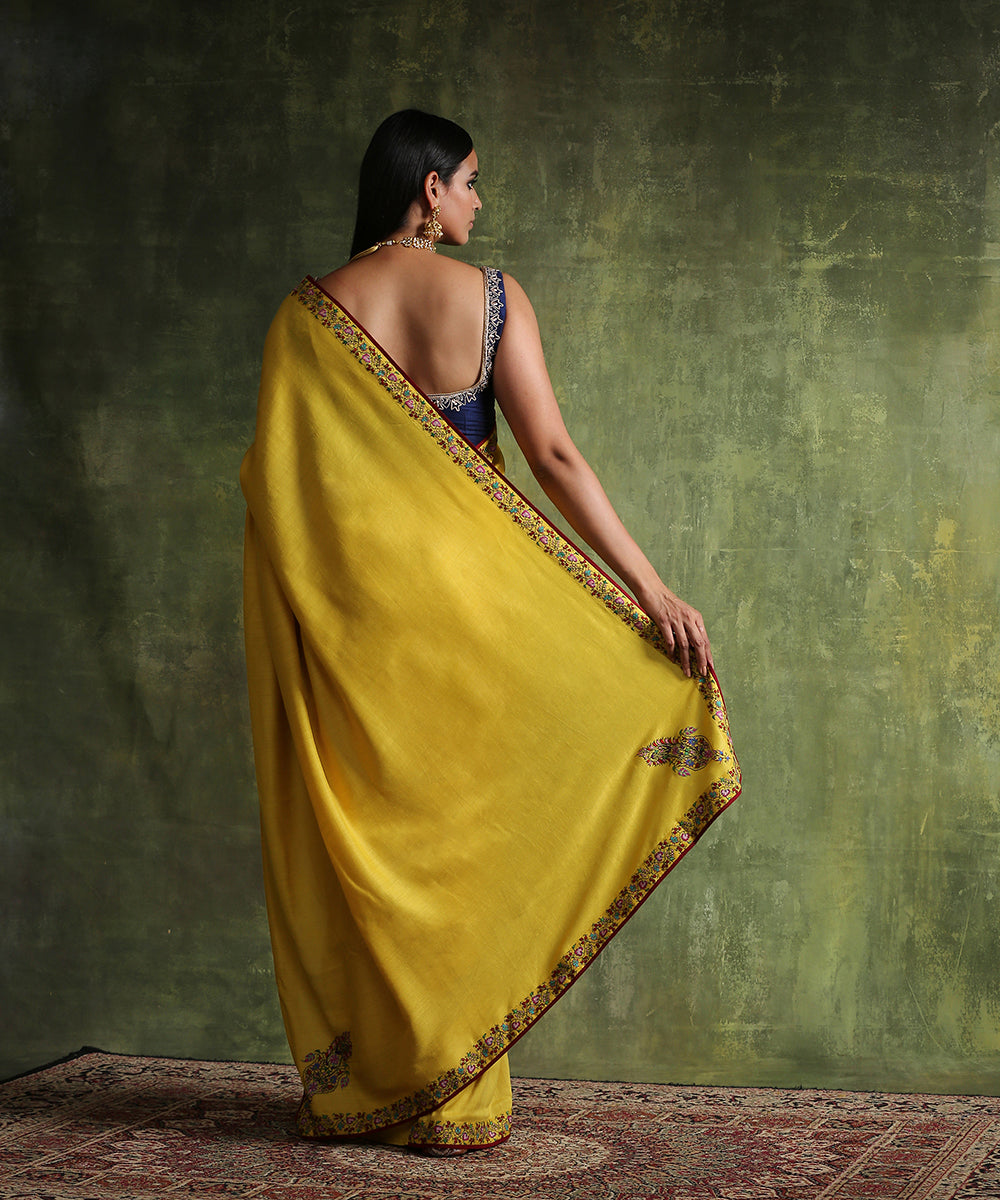 Handloom_Yellow_Moonga_Silk_Saree_With_Hand_Embroidered_Border_WeaverStory_03