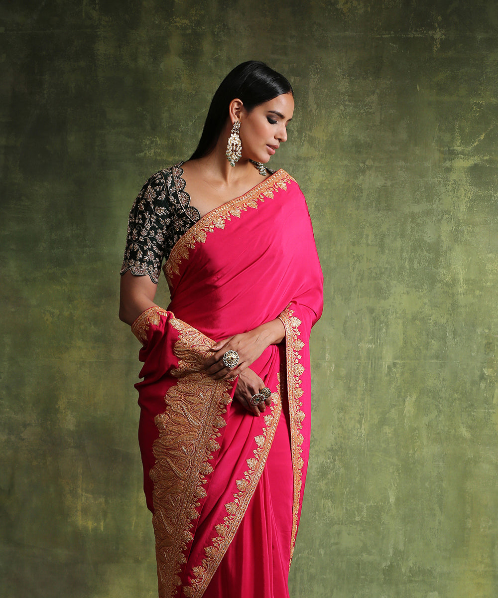 Hot_Pink_Handloom_Crepe_Saree_With_Kashmiri_Tilla_Work_WeaverStory_01