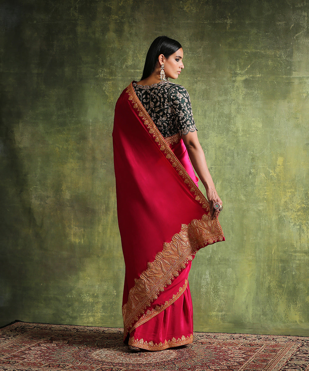 Hot_Pink_Handloom_Crepe_Saree_With_Kashmiri_Tilla_Work_WeaverStory_03