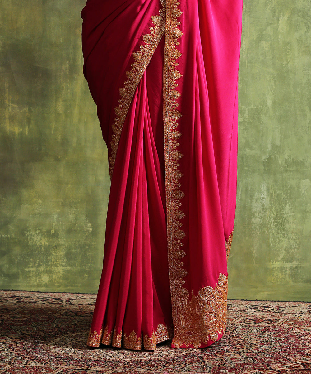 Hot_Pink_Handloom_Crepe_Saree_With_Kashmiri_Tilla_Work_WeaverStory_04