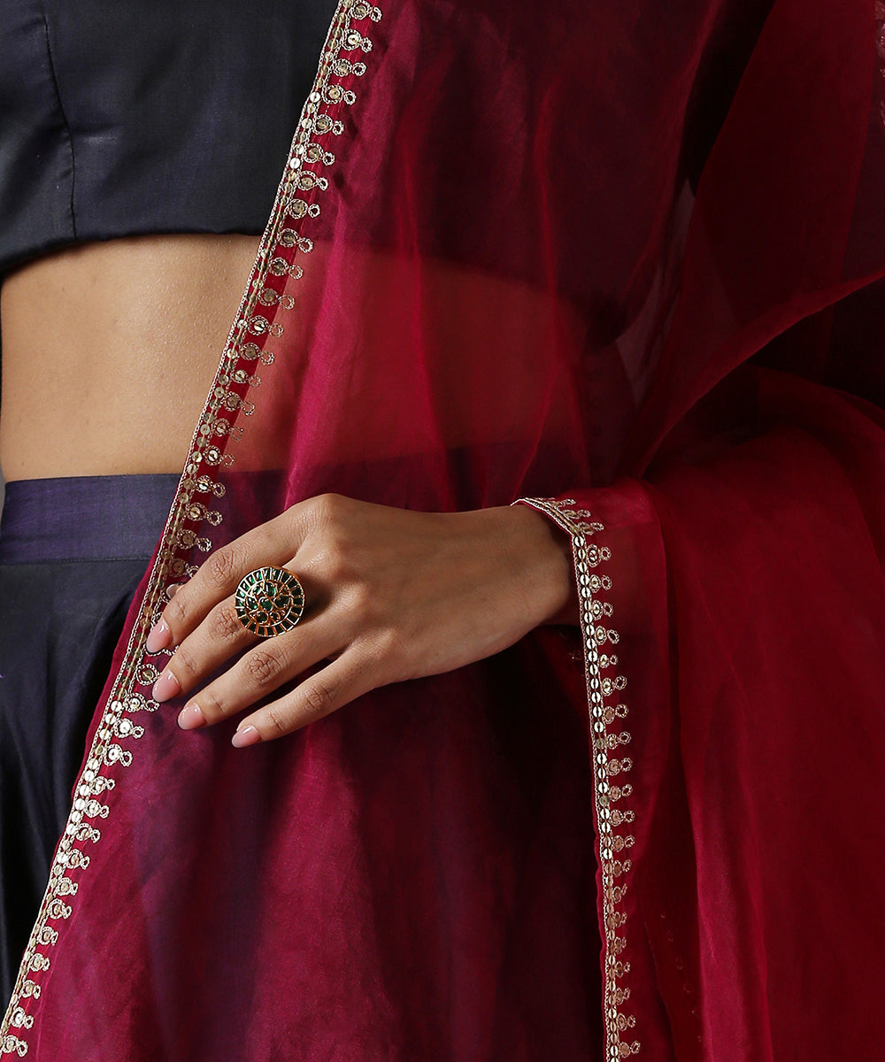Light_Maroon_Hand_Embroidered_Organza_Dupatta_WeaverStory_03