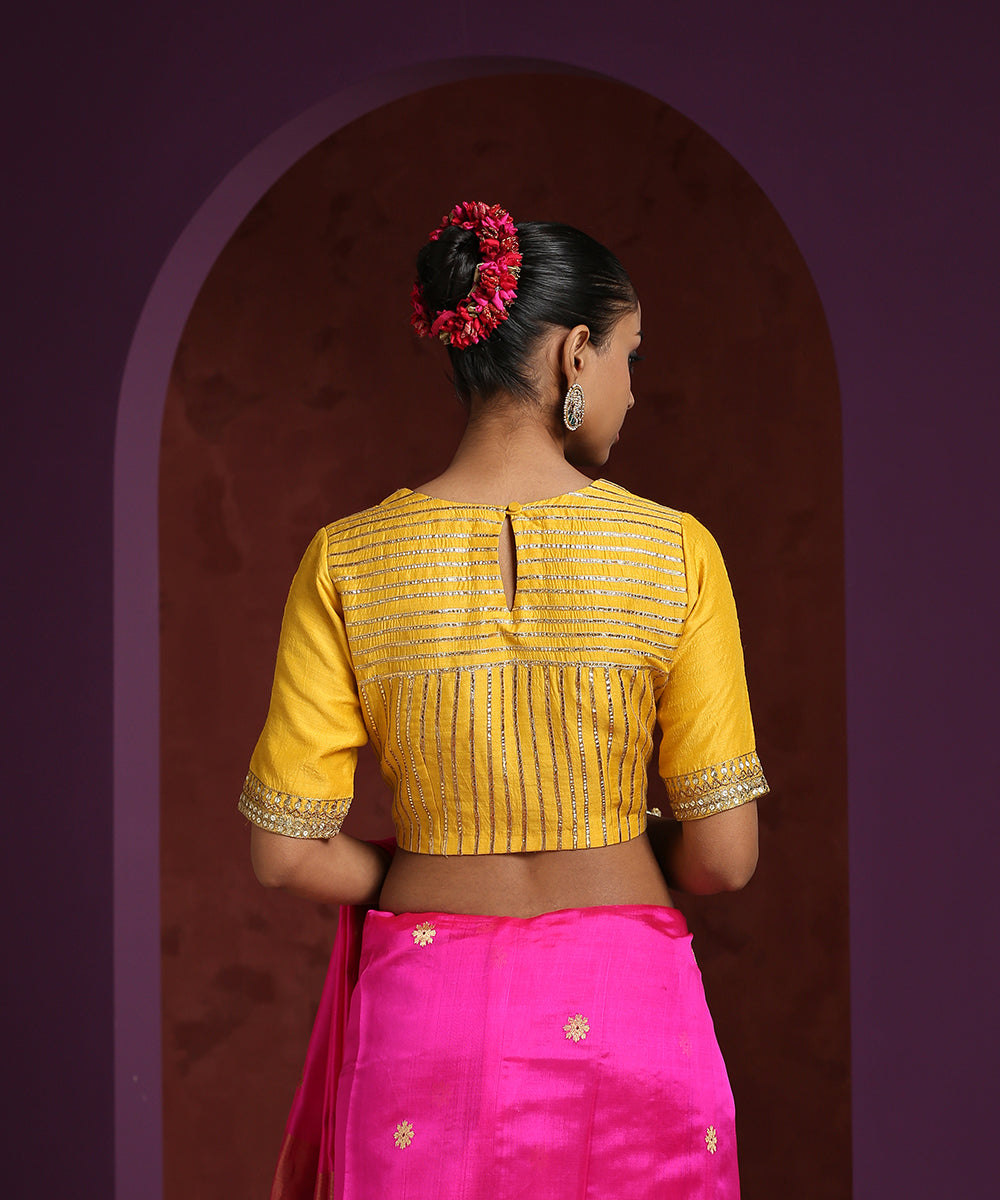 Handcrafted_Yellow_Moonga_Silk_Blouse_With_Gota_Patti_WeaverStory_03