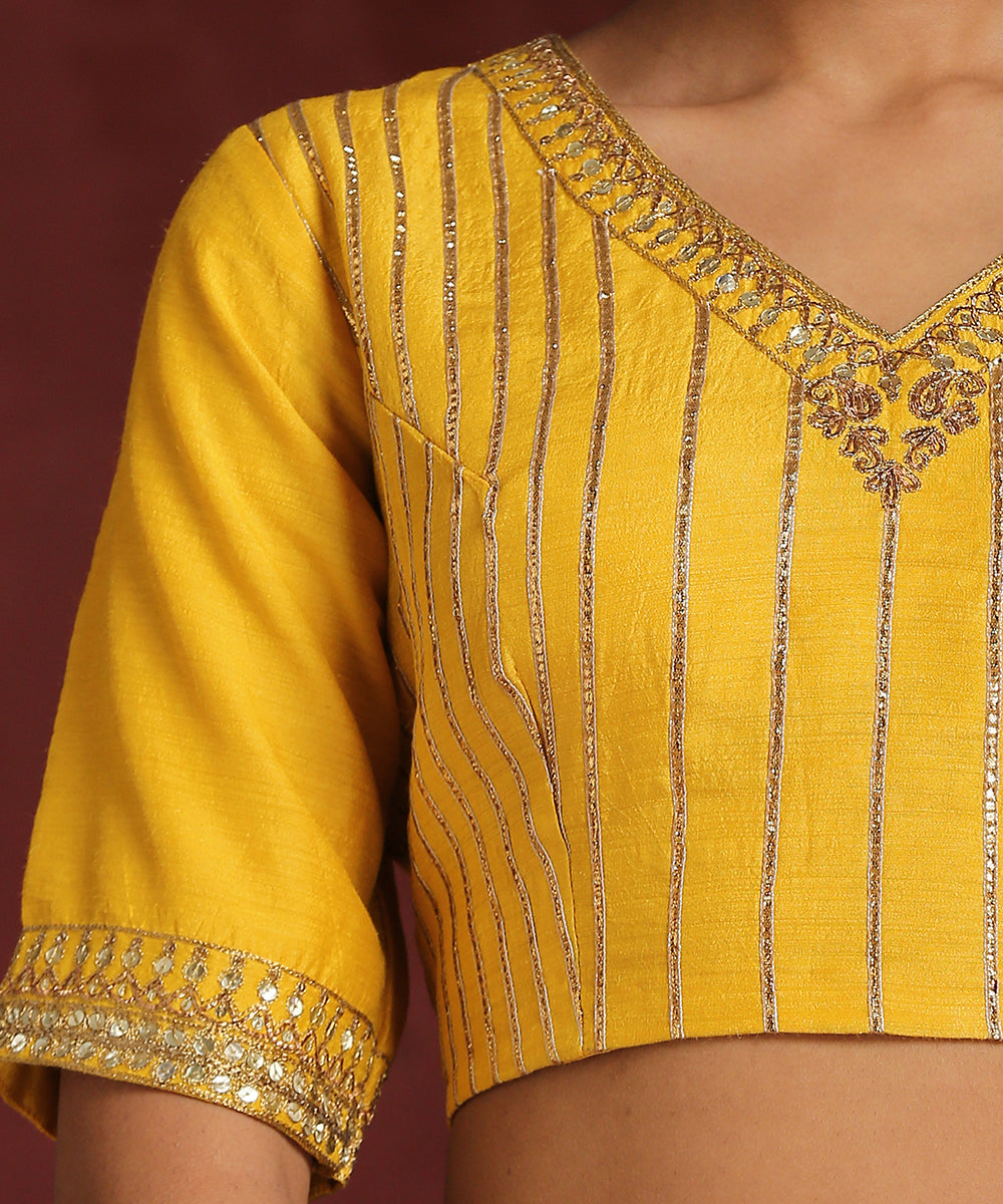 Handcrafted_Yellow_Moonga_Silk_Blouse_With_Gota_Patti_WeaverStory_04