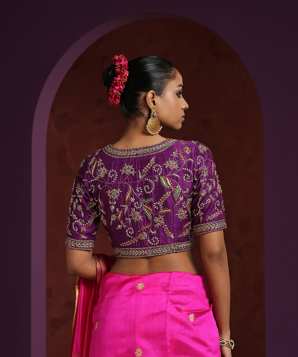 Purple_Handcrafted_Raw_Silk_Zardozi_Blouse_With_Multi_Colour_Meena_WeaverStory_03
