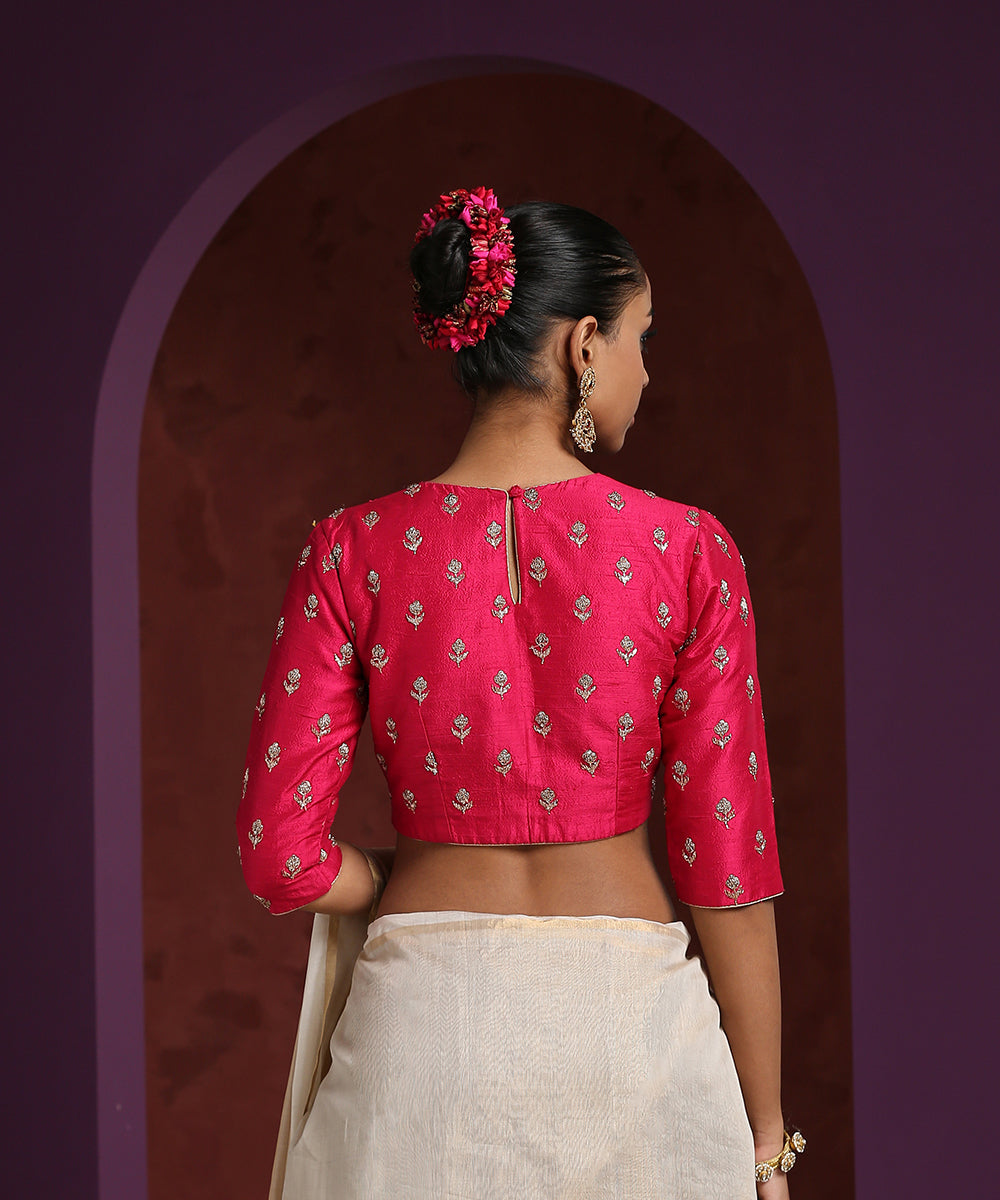 Hot_Pink_Raw_Silk_Hand_Embroidered_Zardozi_Blouse_WeaverStory_03