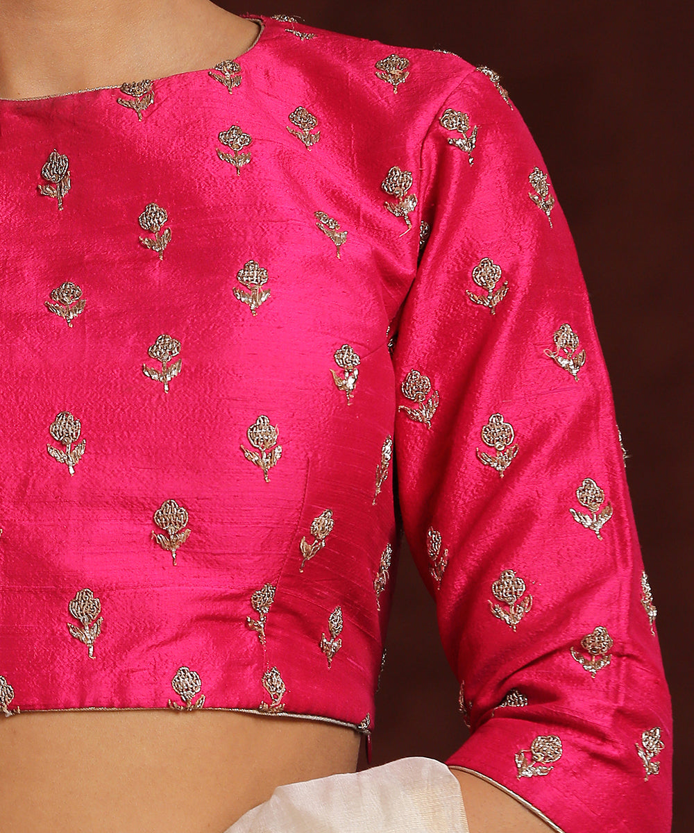 Hot_Pink_Raw_Silk_Hand_Embroidered_Zardozi_Blouse_WeaverStory_04
