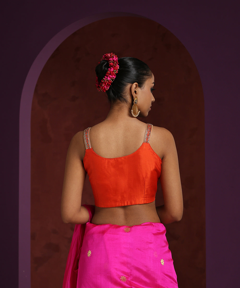 Orange_Pure_Silk_Blouse_With_Zardozi_Hand_Embroidered_Thin_Straps_WeaverStory_03