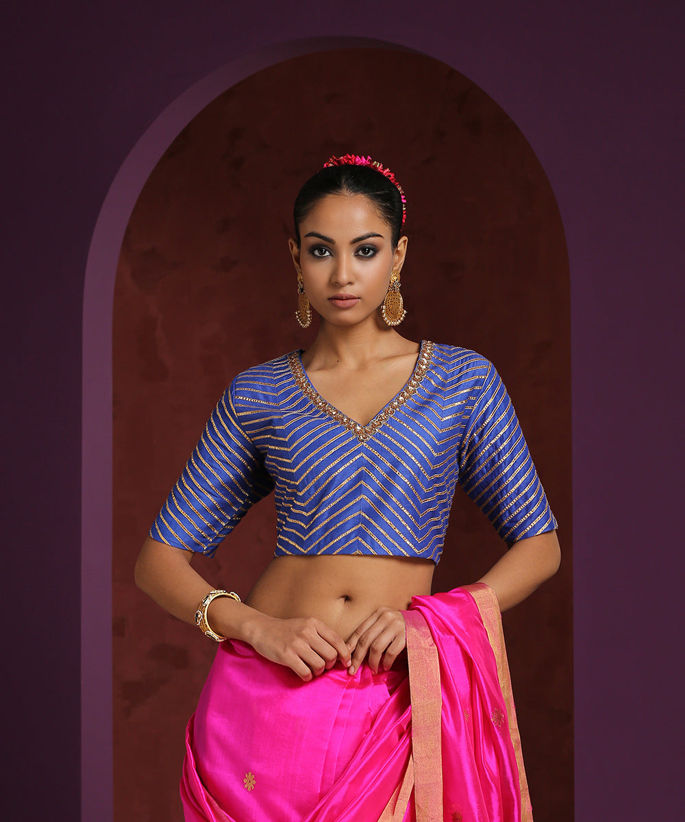 Handcrafted_Blue_Moonga_Silk_Blouse_With_Gota_Patti_And_Zardozi_Work_WeaverStory_01